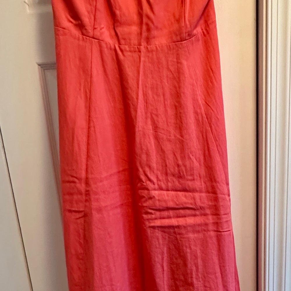 NWOT Gap linen blend coral midi dress, Scalloped square neck (never worn) size S - Picture 9 of 9